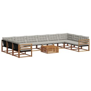 vidaXL Ensemble de canapés d'extérieur 11 Pièces Gris Naturel et Clair