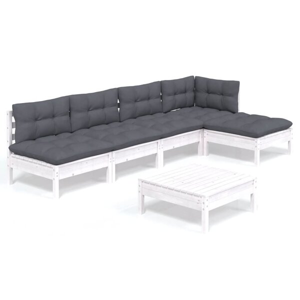 vidaXL Salon de jardin 6 Pièces avec coussins blanc bois de pin