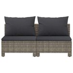 vidaXL Canapé de jardin 2 places avec coussins Gris Résine tressée