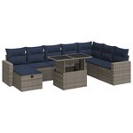 vidaXL Salon de jardin avec coussins 9Pièces marron résine tressée acacia