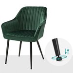 Chaise de salle à manger fauteuil siège rembourrée avec accoudoirs largeur d’assise 49 cm pieds en métal revêtement en velours charge 110 kg pour salon chambre vert 12_0004919