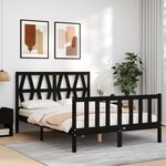 vidaXL Cadre de lit avec tête de lit noir 140x190 cm bois massif