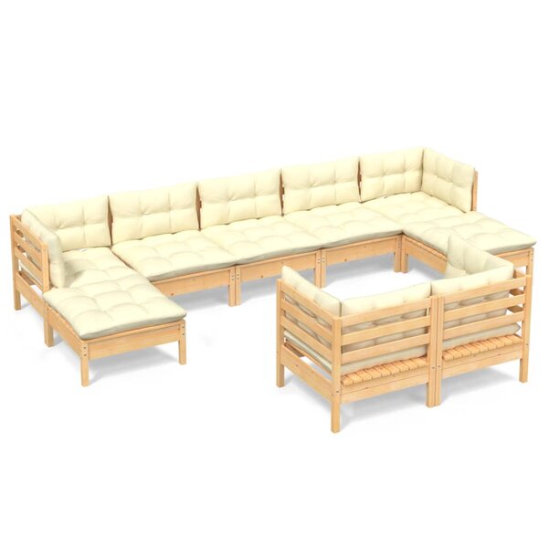 vidaXL Salon de jardin 9 Pièces avec coussins crème bois de pin massif
