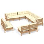 vidaXL Salon de jardin 11 Pièces avec coussins Marron miel Bois de pin