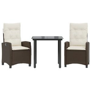 vidaXL Ensemble à manger de jardin 3 Pièces et coussins marron poly rotin