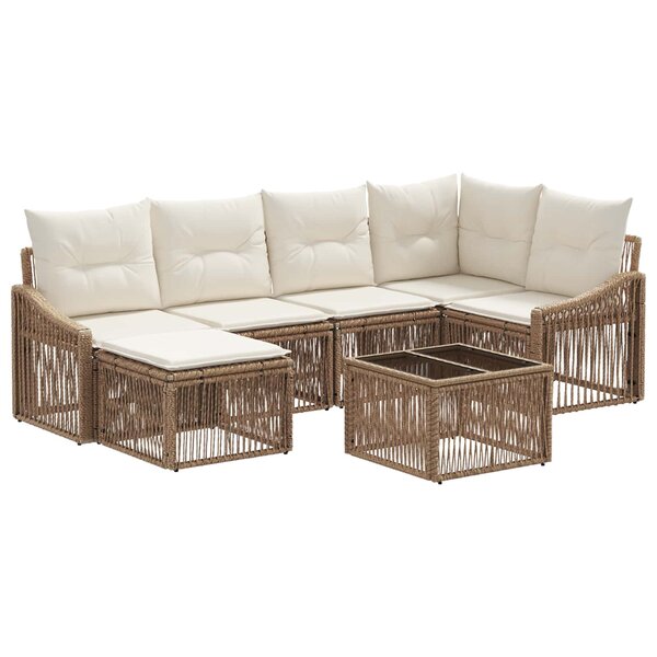 vidaXL Ensemble de canapé de jardin 7 Pièces Beige polyrotin