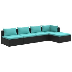 Salon de jardin meuble d'extérieur ensemble de mobilier 5 pièces avec coussins résine tressée noir 02_0016477