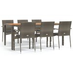 vidaXL Ensemble à manger jardin et coussins 7 Pièces gris rotin