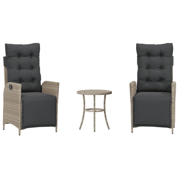 vidaXL Ensemble de bistro 3 Pièces et coussins gris clair résine tressée