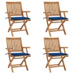 vidaXL Chaises pliables de jardin avec coussins lot de 4 Teck solide