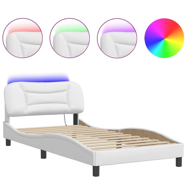 vidaXL Cadre de lit avec lumières LED blanc 100x200 cm similicuir