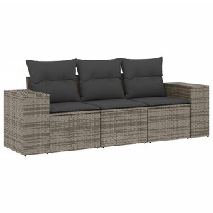 vidaXL Salon de jardin avec coussins 3 Pièces gris résine tressée