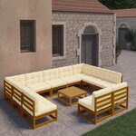 vidaXL Salon de jardin 12 Pièces avec coussins marron miel bois de pin