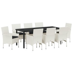 vidaXL Set de jardin   9 pièces avec coussins blancs en rattan synthétique