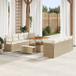 vidaXL Ensemble de Canapés de Jardin 11 Pièces avec Coussins Beige Poly Rotin Acacia