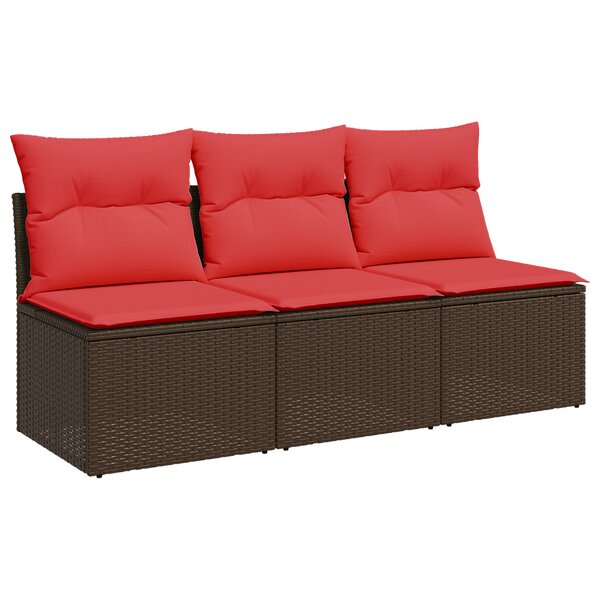vidaXL Canapé de jardin avec coussins 3 places en résine tressée marron