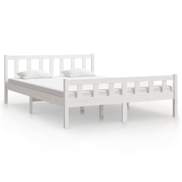 vidaXL Cadre de lit Blanc Bois massif 150x200 cm Très grand