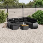 vidaXL Salon de jardin 8 Pièces avec coussins noir résine tressée