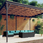 vidaXL Salon de jardin 9 Pièces avec coussins Noir Résine tressée