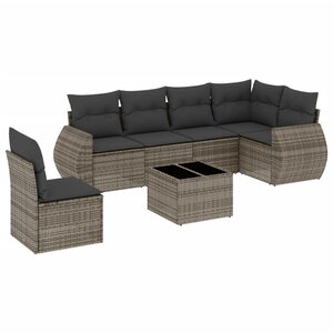 vidaXL Salon de jardin avec coussins 7 Pièces gris résine tressée