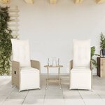 vidaXL Chaises inclinables de jardin lot de 2 et coussins beige rotin
