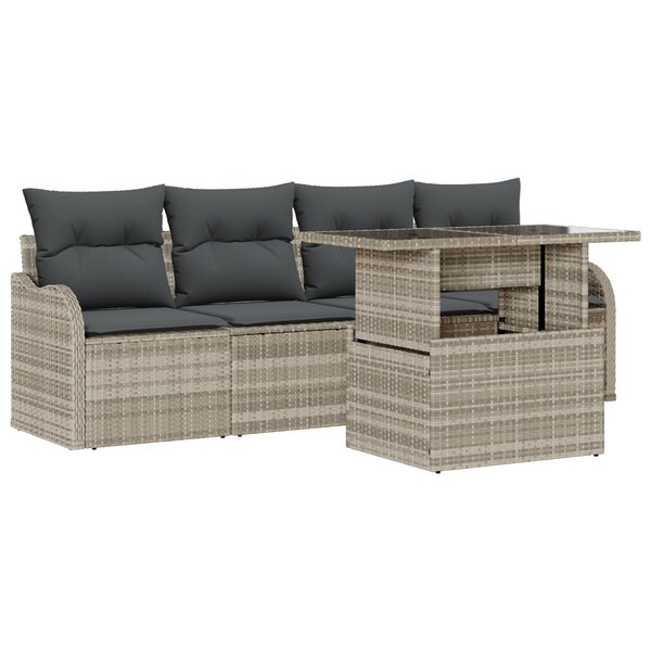 vidaXL Ensemble de canapé de jardin 5 pièces avec coussins gris clair en rattan synthétique