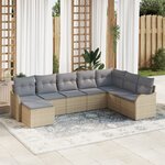 Ensemble de canapés de jardin 8 pièces avec coussins Beige Rotin Synthétique