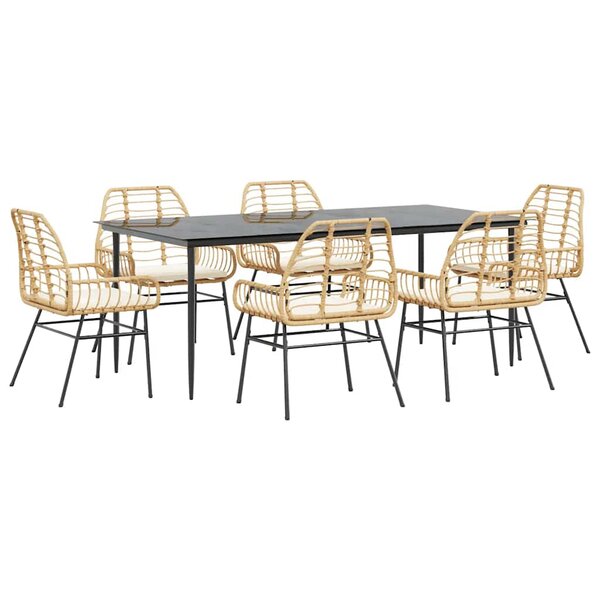 vidaXL Ensemble à manger jardin coussins 7Pièces marron rpoly otin verre