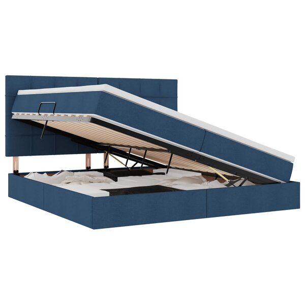 vidaXL Lit de rangement LED avec matelas Bleu 200 x 200 cm Tissu