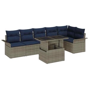 vidaXL Ensemble de canapé de jardin avec coussin 7 Pièces Gris Poly rotin