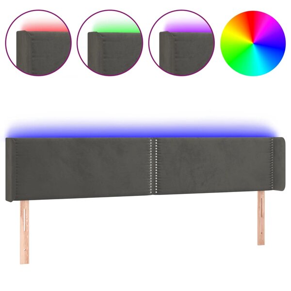 vidaXL Tête de lit à LED Gris foncé 203x16x78/88 cm Velours