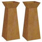 vidaXL Piliers de jardin   2 pièces avec bol  dimensions 40x40x100 cm  en acier corten.