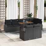 vidaXL Ensemble de Repas de Jardin 9 Pièces avec Coussins Noir Poly Rattan Acacia