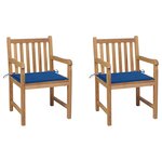 vidaXL Chaises de jardin lot de 2 avec coussins bleu royal Teck massif