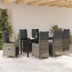 vidaXL Set de repas de jardin de 7 pièces avec coussins en poly rattan gris