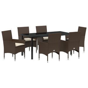 vidaXL Ensemble de salle à manger de jardin 7 pièces avec coussins marron poly rotin