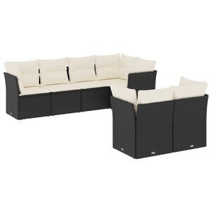 vidaXL Salon de jardin 7 Pièces avec coussins noir résine tressée