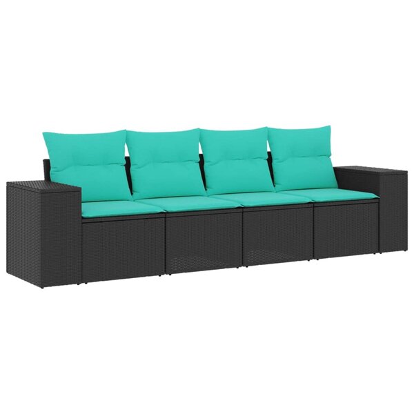 vidaXL Salon de jardin 4 Pièces avec coussins noir résine tressée