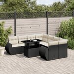 vidaXL Salon de jardin 9 Pièces avec coussins noir résine tressée