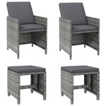 vidaXL Jeu de chaise et tabouret de jardin 4 Pièces Résine tressée Gris
