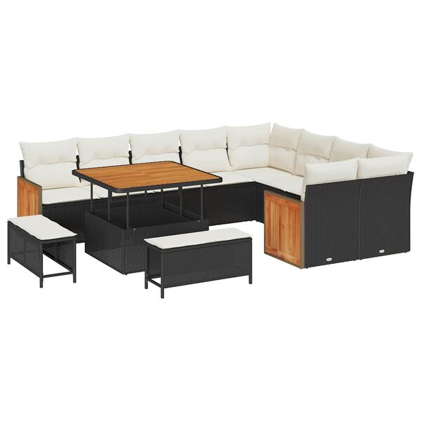 vidaXL Ensemble de canapé de jardin avec coussin 12 Pièces Noir et crème