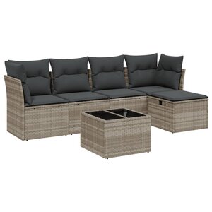vidaXL Salon de jardin 6 Pièces avec coussins gris clair résine tressée