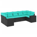 vidaXL Salon de jardin 7 Pièces avec coussins noir résine tressée