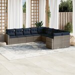 vidaXL Salon de jardin 10 Pièces avec coussins gris résine tressée