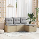 vidaXL Ensemble de canapé de jardin 4 Pièces Beige Poly rotin