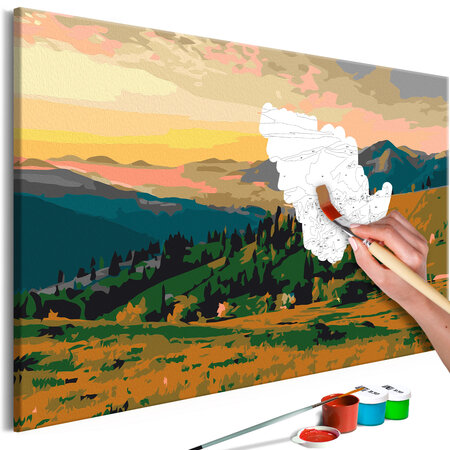 Tableau à peindre par soi-même - mountains at sunrise l x h en cm 60x40