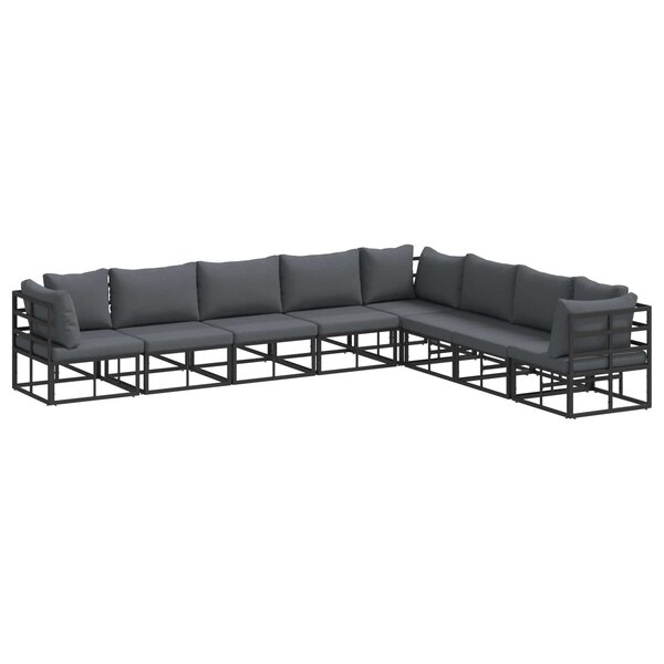 vidaXL Ensemble de canapé de jardin avec coussin 8 Pièces Noir Aluminium