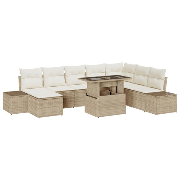 vidaXL Ensemble de canapés de jardin 9 pièces avec coussins beige en poly rotin