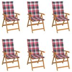 vidaXL Chaises de jardin lot de 6 et coussins carreaux rouge Bois teck