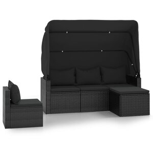 vidaXL Salon de jardin 4 Pièces avec coussins noir résine tressée